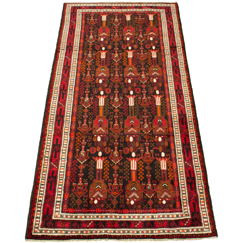 Tapis noir / rouge en laine noué à la main