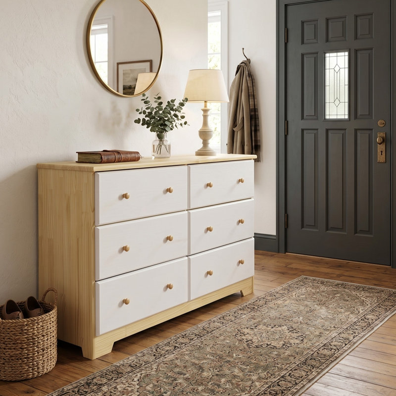 Commode 6 tiroirs Genelia, Blanc / Naturel