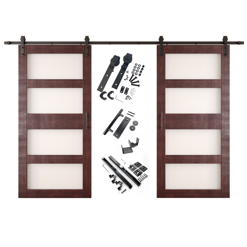 Portes de grange non assemblées et finies en verre 4 pièces de 42 po x 84 po Homacer Red Homacer, 42" X 84"