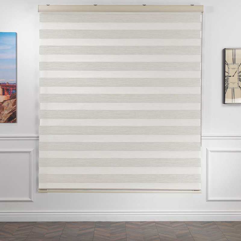 Double layer bamboo roller blind and bamboo zebra window, Ecru, 57.75"W x 72"L