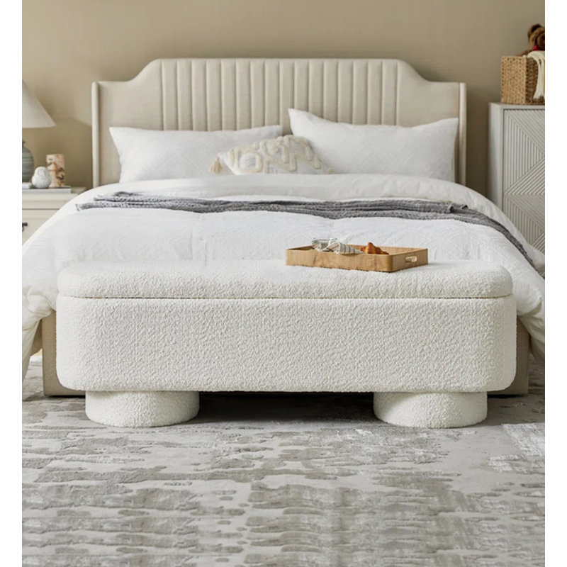 Repose-pieds avec rangement en laine d'agneau, Beige