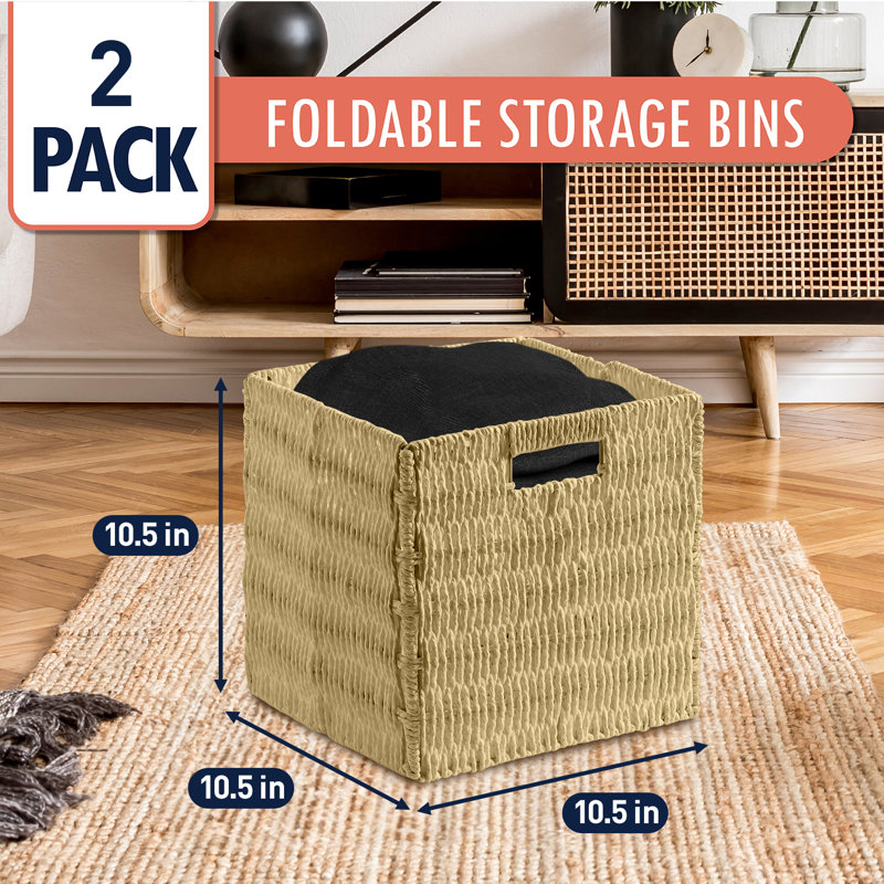 Ensemble de 2 bacs de rangement en osier, Taupe, H 10,5 po x l 10,5 po x P 10,5 po
