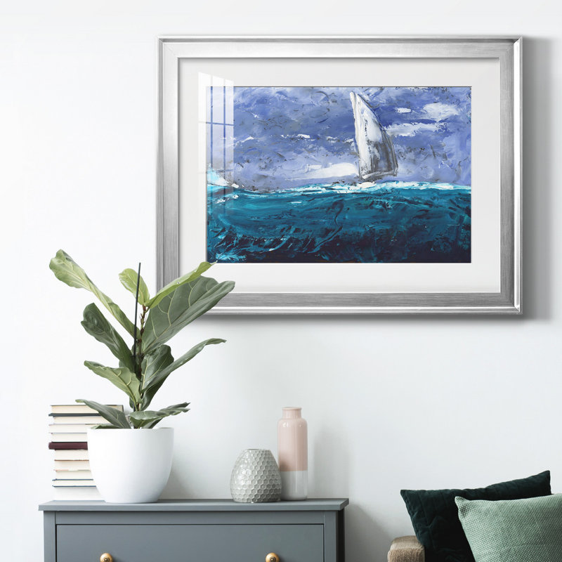 «Sail Ho I» - peinture encadrée, Argent, H 18,5 po x l 24,5 po x P 1 po, Blanc