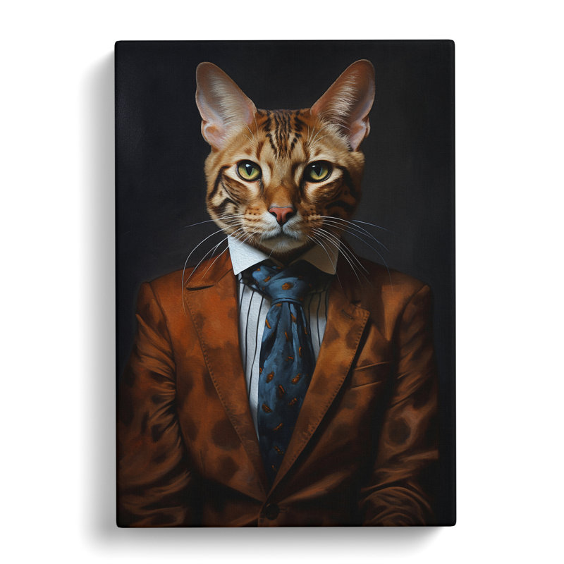 Bengal Cat In A Suit Painting No.2 - Print, 50cm H x 35cm W x 3cm D