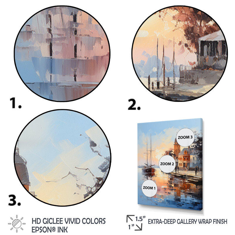 Lavincent Pier and Dock Impressionist II, reproduction d'art sur toile, Cadre flottant doré, H 44 po x l 34 po x P 1,5 po
