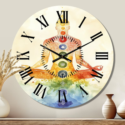 Chakras en équilibre radieux - Horloge murale Zen en métal silencieux