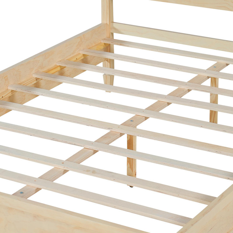 Structure de lit plateforme grand lit en bois avec tête de lit à panneau classique, support de lattes en bois, aucun sommier requis, assemblage facile, naturel