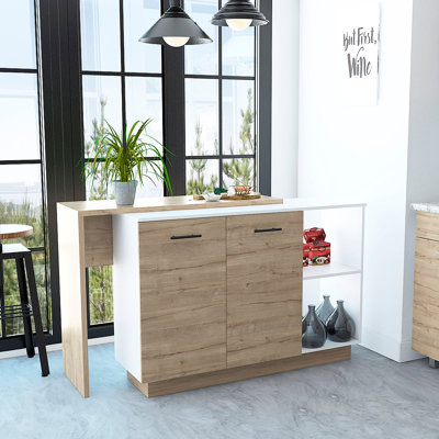 Îlot de cuisine Sicilia, deux tablettes extérieures, armoires à deux portes, trois tablettes