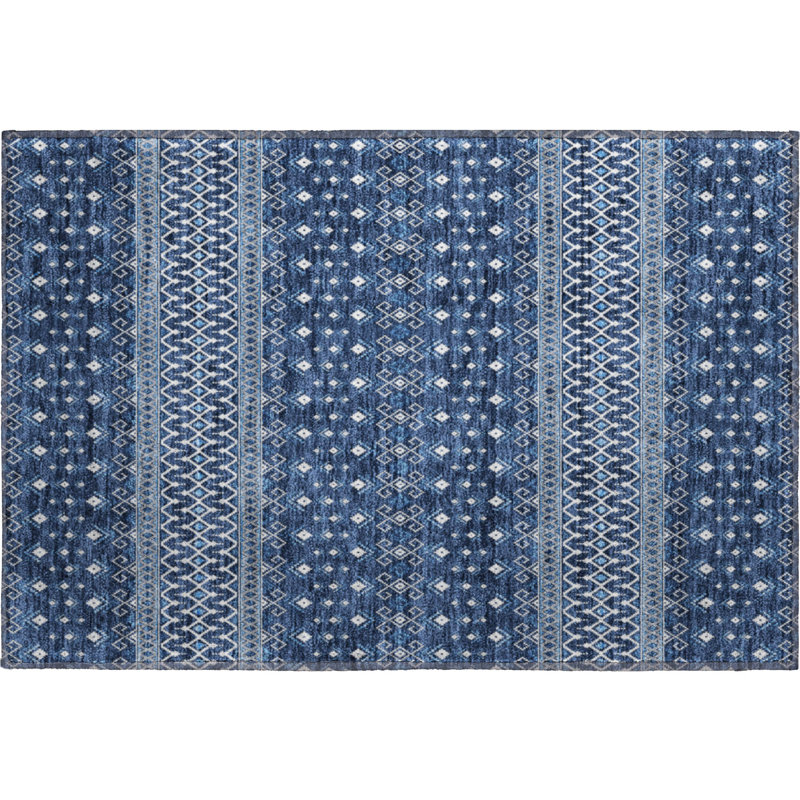 Premium Machine Washable Prisco Navy Rug, Rectangle 1'8" x 2'6"