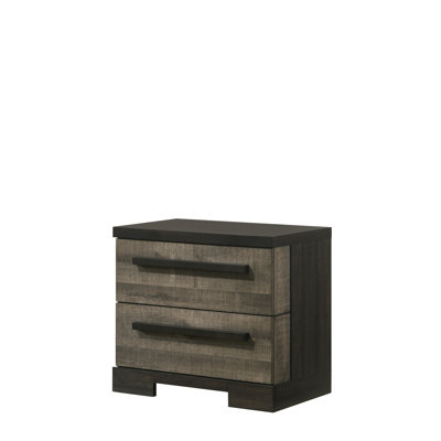 Table de chevet 2 en bois massif pour la chambre à coucher - Finition rustique gris-brun
