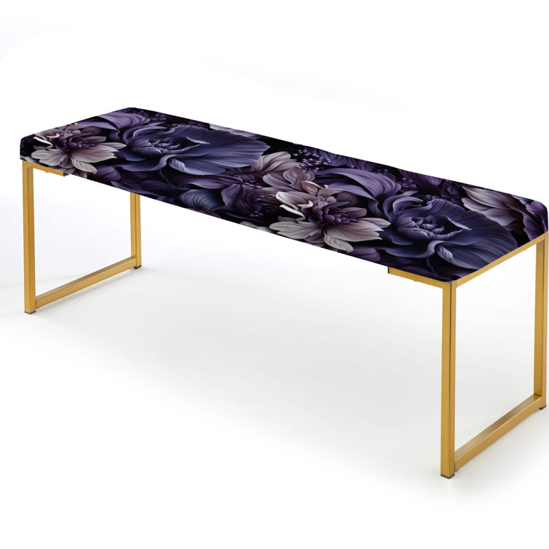 Floral Upholstered Gold Bench, Shadowed Elegance Moody Patterns