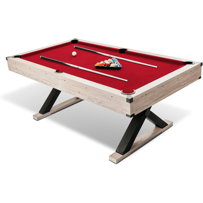 7 ft Pool Table, Pool Table 7ft Billiard Table with Accessories - Heavy-Duty x-Leg Pooltable 84", Includes 2 Cue Sticks, Balls, Brush & Cue Rack | HDF+Solid Wood Construction | Game Room Centerpiece