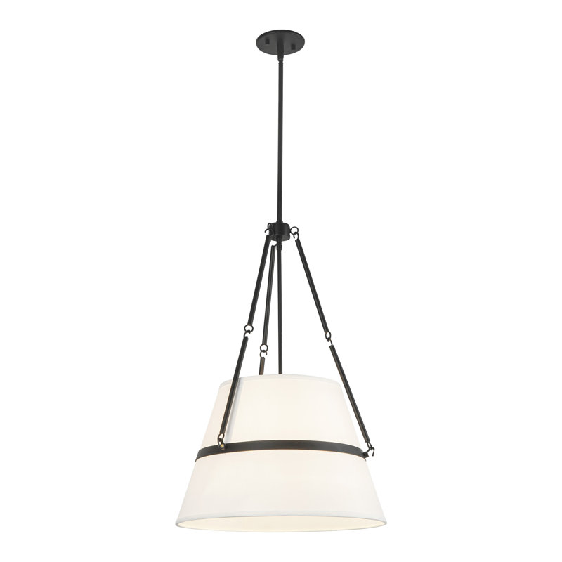 Luminaire suspendu géométrique à 1 lumière Oliver, Noir mat / lin blanc