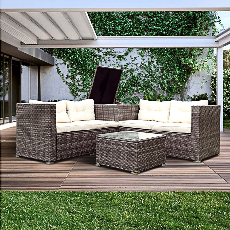 Ensemble de canapé modulaire d'extérieur 4 pièces avec boîte de rangement, Beige