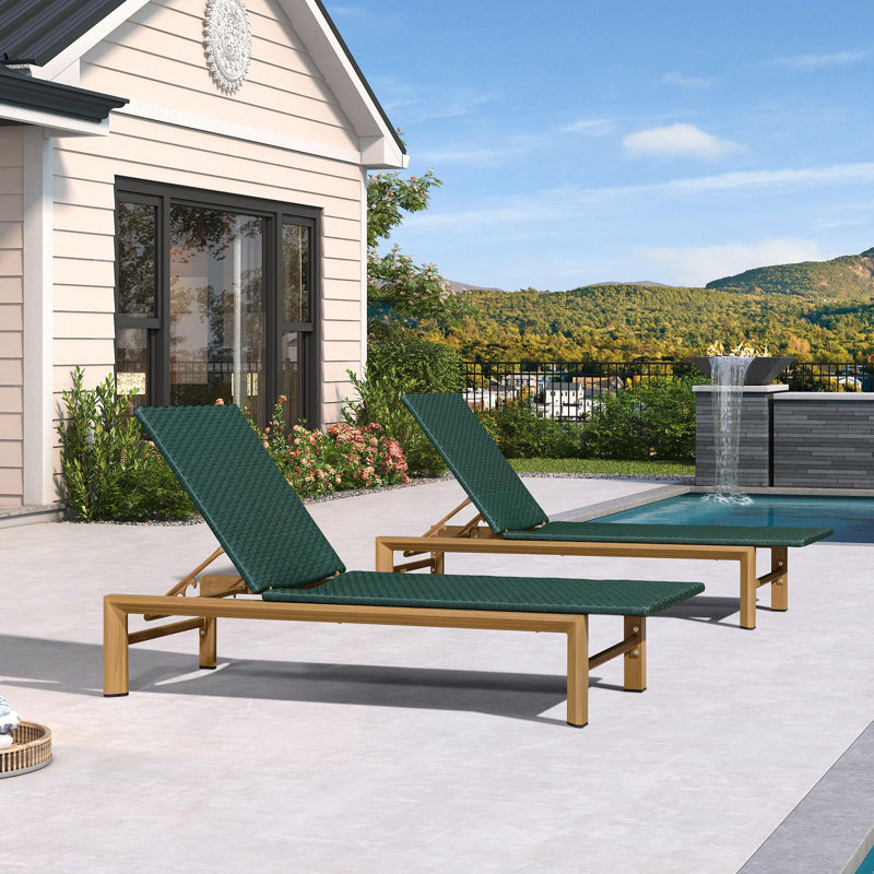  Chaise longue de patio entrelacée en osier 1 pièce, Vert/brun, Surdimensionné