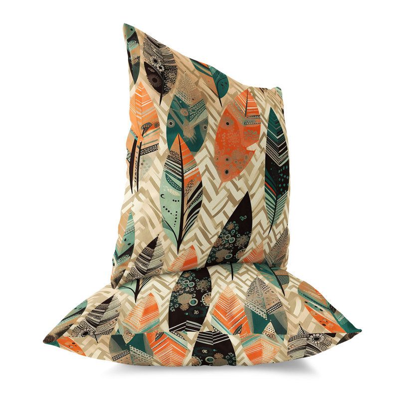 16" Square Green and Orange Faux Suede Throw Pillow