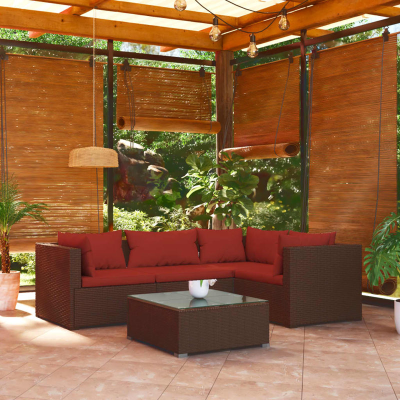 5 Piece Lounge Sofa Seating Group, Cinnamon Red, Brown