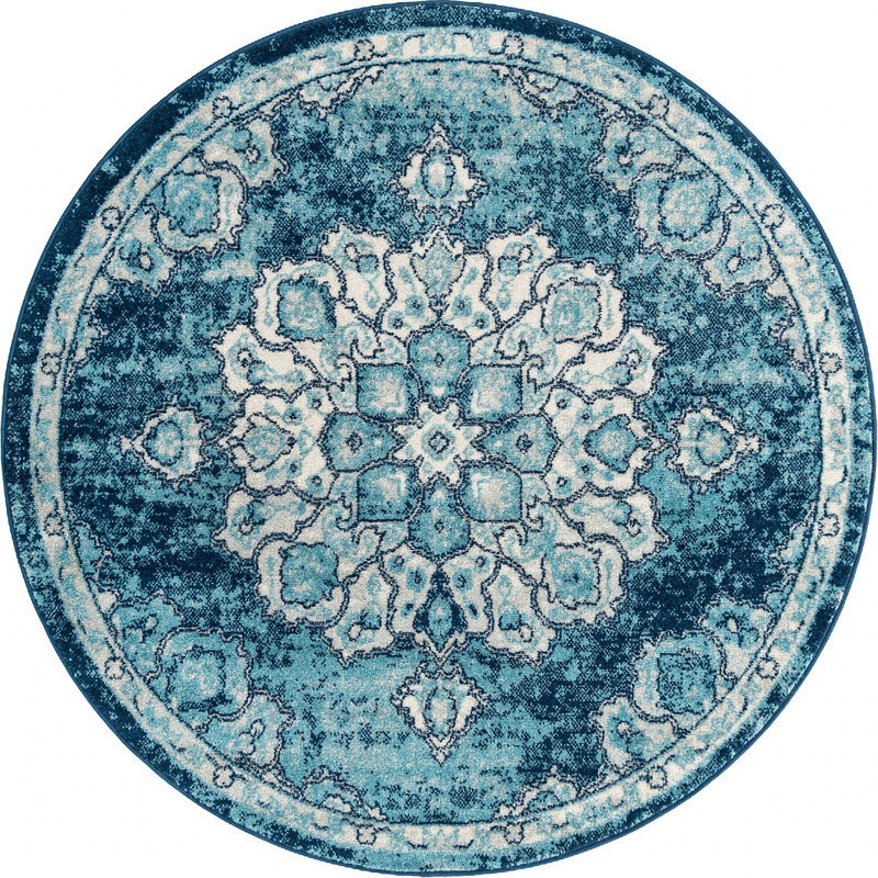 Tapis traditionnel de couleur bleu marine Mirveta, Rond 5 pi