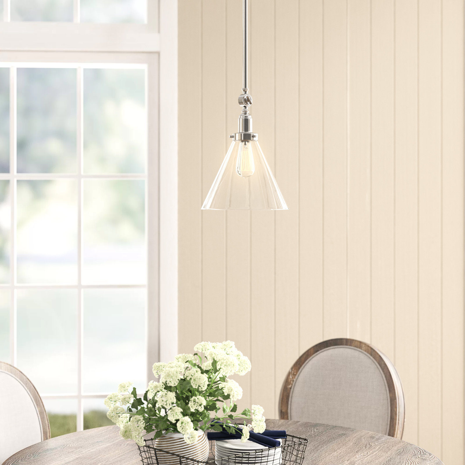Catalina Dimmable Glass Single Light Pendant, Polished Nickel