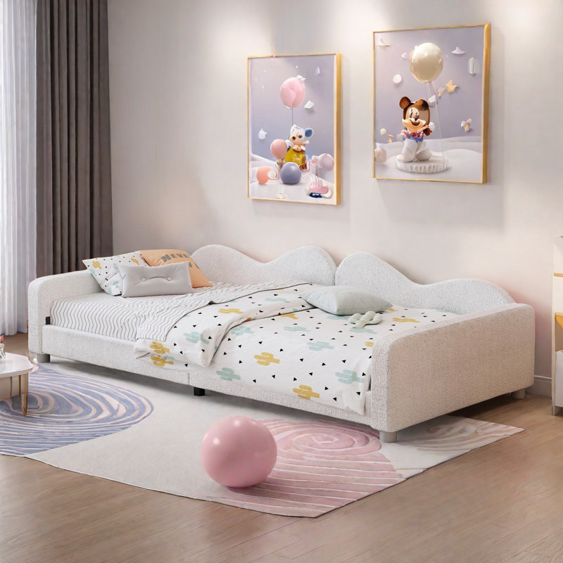 Daybed Upholstered Elegant Daybed With Cloud-shaped Backrest And Two Armrests, White
