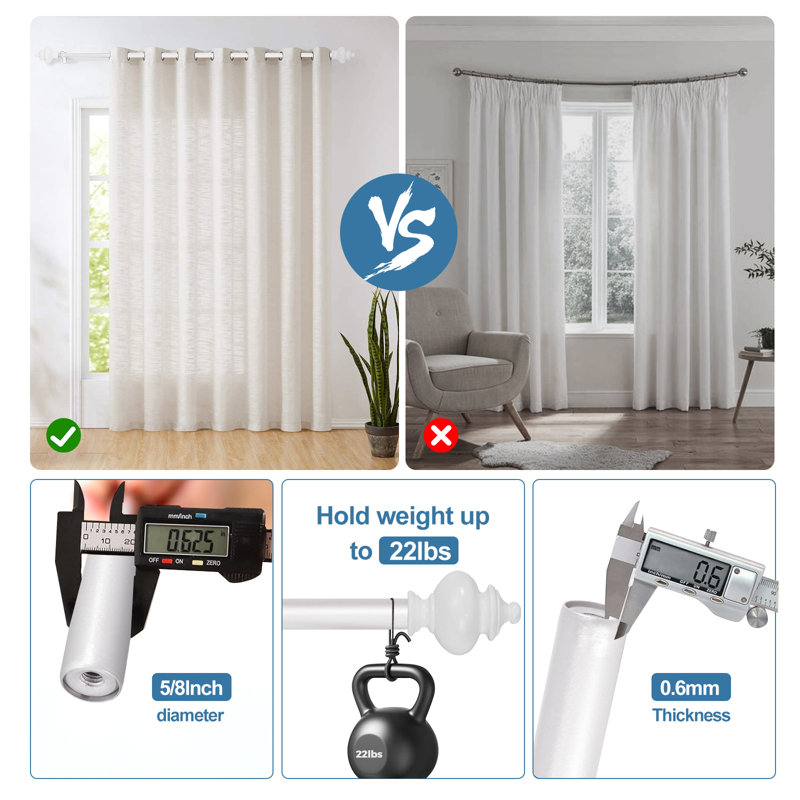 Tringle à rideaux double réglable Platteville, H 0,625 po x l 120 po x P 0,625 po, Blanc lustré