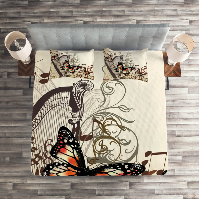 Butterflies Polyester Coverlet, King Bedspread + 2 Shams