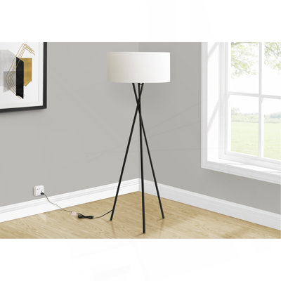Lighting, 62"H, Floor Lamp, Black Metal, Ivory / Cream Shade, Contemporary