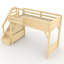 Lit mezzanine simple en bois massif avec garde-robe intégrée, rangement, tablettes de chevet, garde-corps et escaliers, naturel-2016869897-2016869896