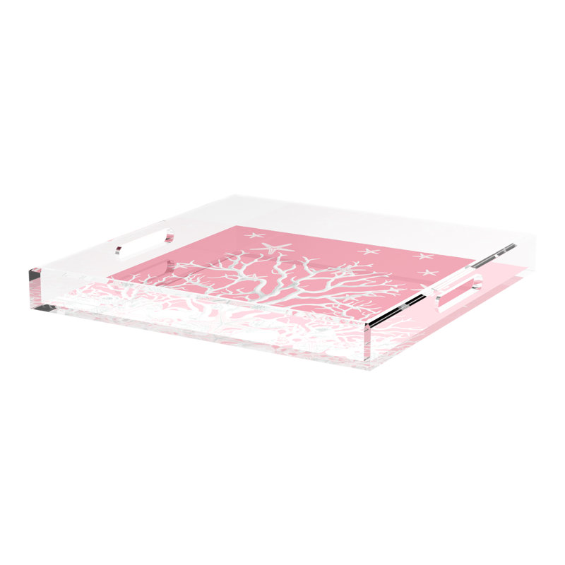 Plateau décoratif carré en acrylique Coral Reef, Rose, L 18 po x P 18 po x H 2 po