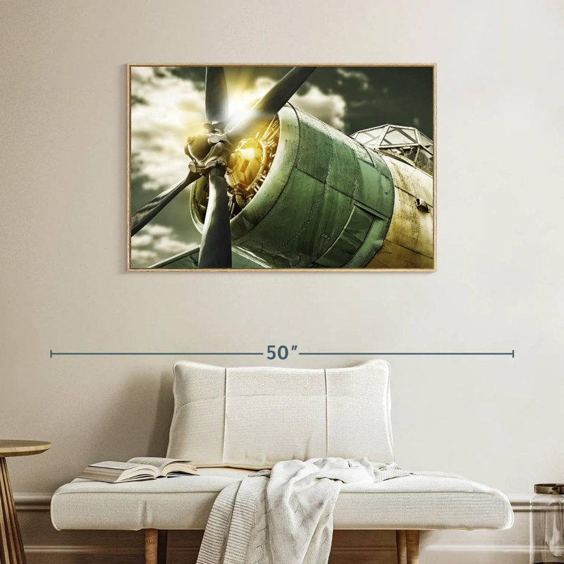 Vue du ciel de l'ancien avion, Cadre flottant en bois naturel, 40 po x 27 po