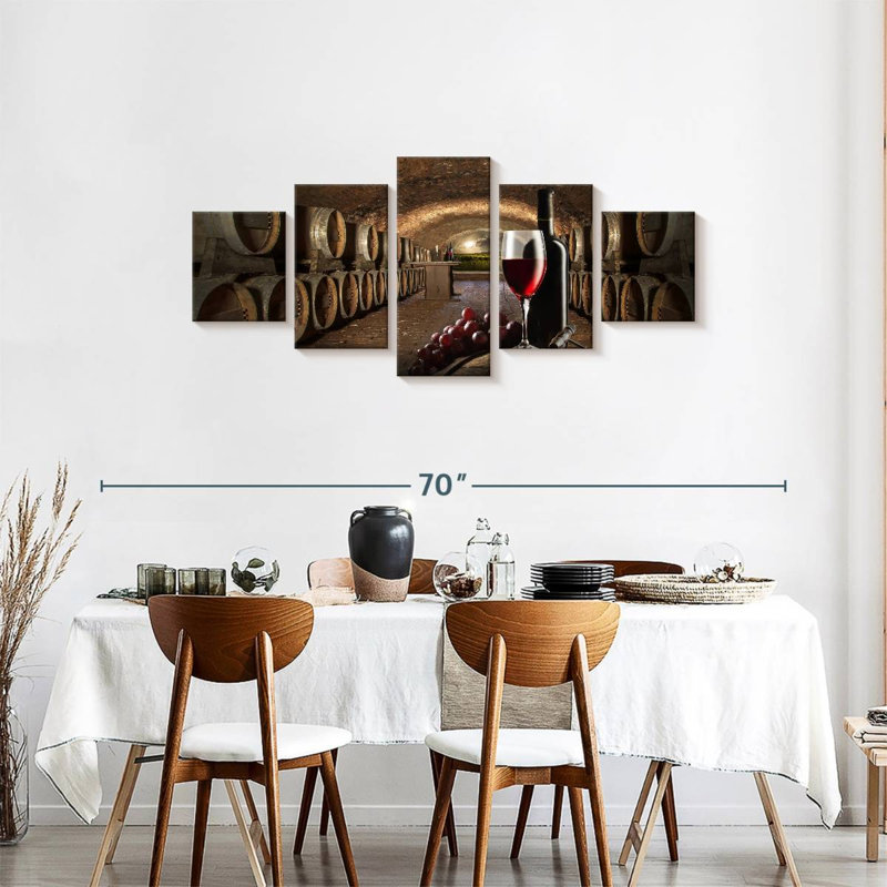 Ensemble de vinerie sur toile 5 pièces, H 55 po x l 24 po x P 1,25 po