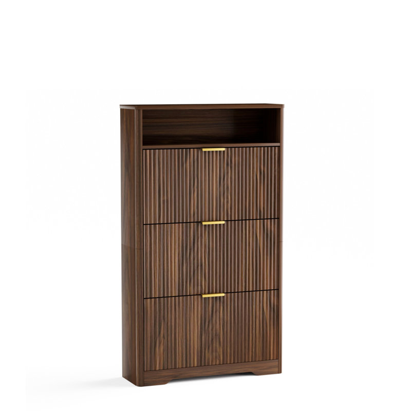 Meuble à chaussures d'entrée avec deux tiroirs rabattables, Walnut