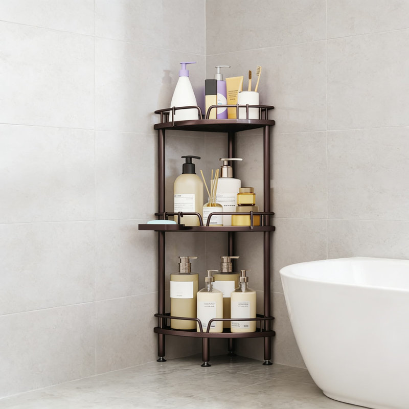 Corner Shower Caddy Stand - 3-Tier Floor Shower Organizer With Soap Holder, Adjustable Non-Slip Feet, 4 Hooks And Rustproof Stainless Steel Construction For Bathroom Storage