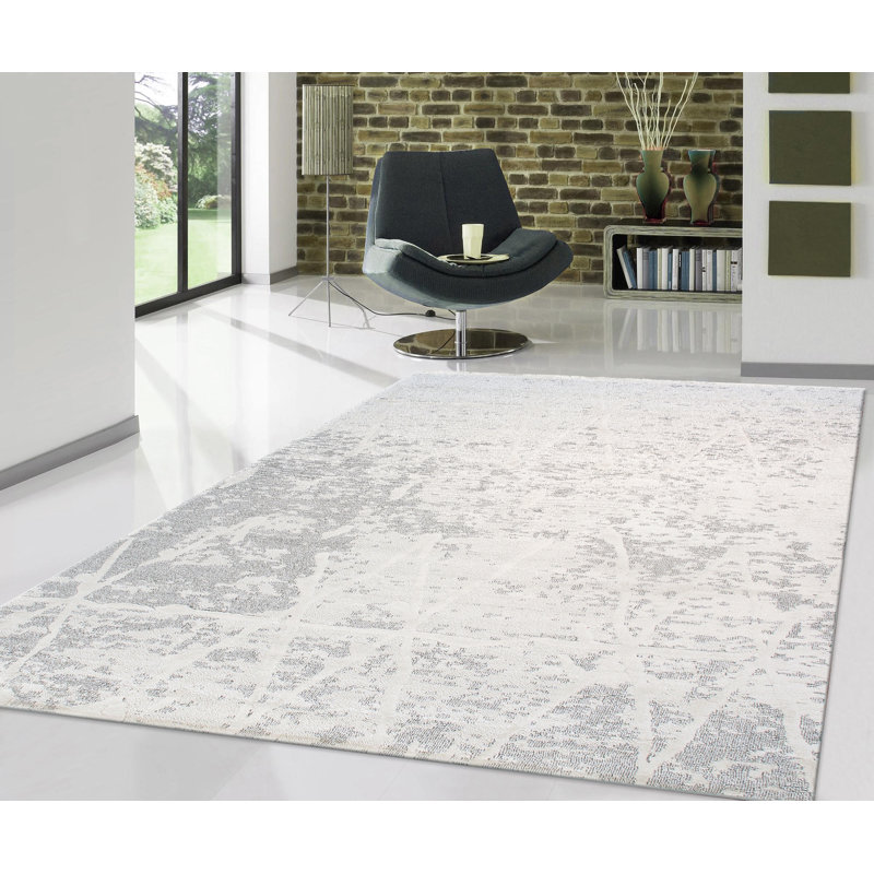 Sutton Polypropylene Ivory/Grey Area Rug, Rectangle 8' 0" X 10' 0"