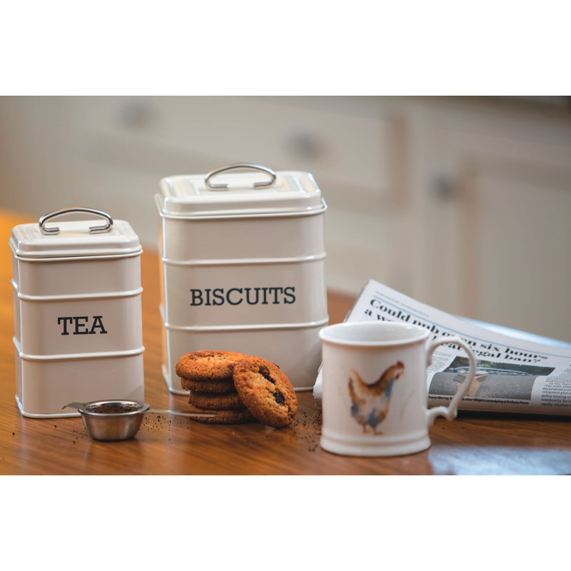 Living Nostalgia French Grey Tea Canister Tin, 18cm H x 11cm W x 10.5cm D, Cream