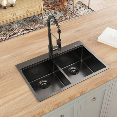 Évier de cuisine à montage sur plan 33 po x l 22 po avec accessoires