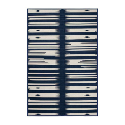 Washable Navy White Striped Area Rug