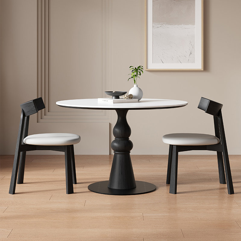 Table de salle à manger noire en pierre frittée, H 29,53 po x L 35,43 po x l 35,43 po, Blanc, Noir