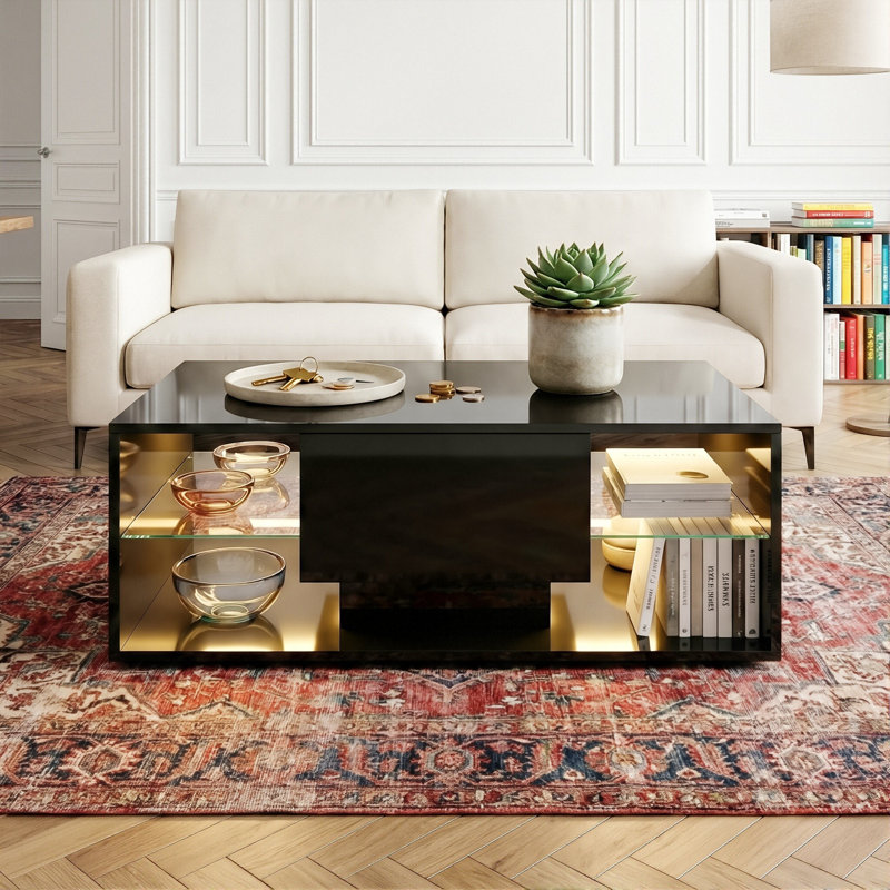 Solid Coffee Table with Storage, Black