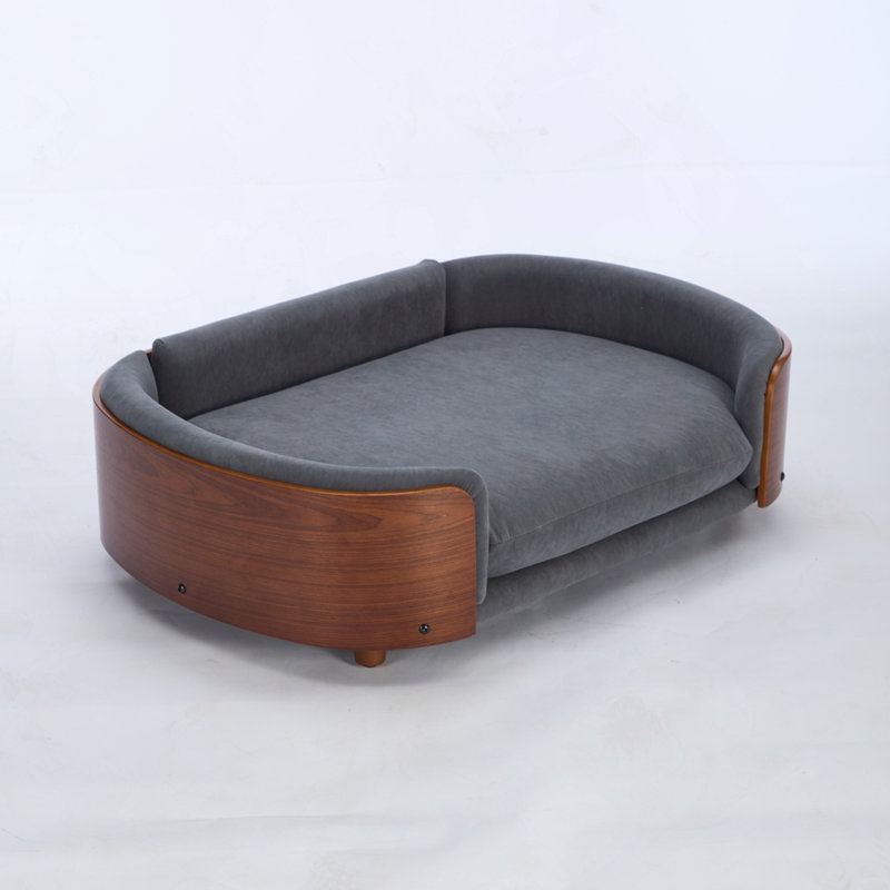 Scandinavian Style Elevated Dog Bed Pet Sofa Large Size, Dark Gray/Brown, Large (11.02" H x 38.58" W x 26.77" D)