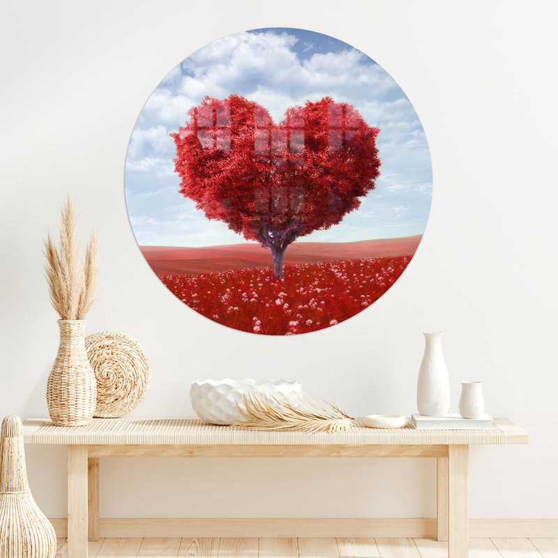 Paysage enchanteur avec verre en forme de cœur, idéal pour rehausser le décor de la chambre à coucher et parfait comme cadeau