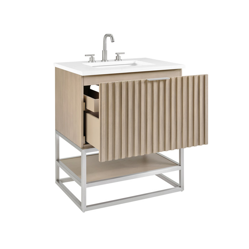 Terra 30'' Single Bathroom Vanity with Top, Cashmere Gray, Brushed Nickel, Calacatta Quartz/Widespread Faucet Mount