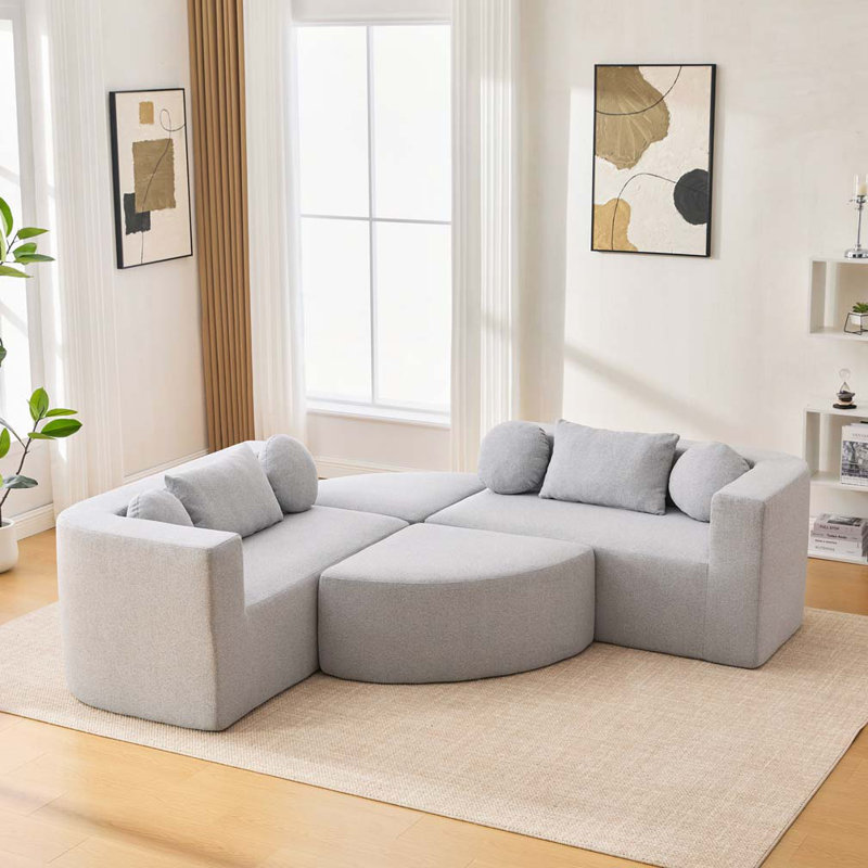 Boucle Fabric Modular Sectional Sofa, Gray