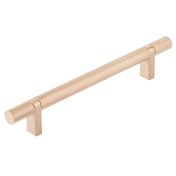 Emtek Select Cabinet Pull 6" C-C,  Rectangular Bar Stem, Knurled Bar, Satin Copper, 8"