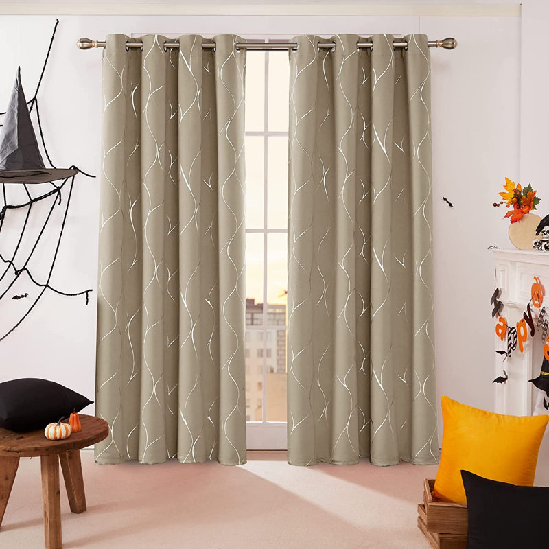 Kellda Thermal Room Darkening Polyester Curtain Panels, 42" W x 84" L, Khaki
