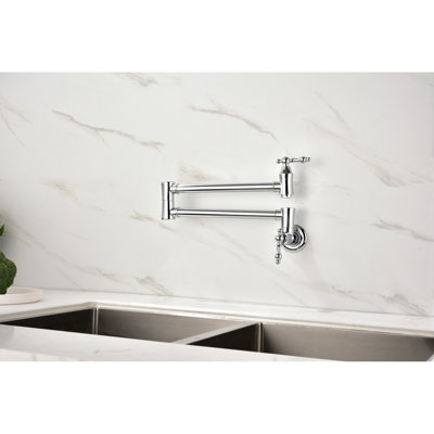 Robinet de remplissage de casserole fixé au mur - laiton, bras pour un remplissage efficace, poignées doubles pour contrôler le volume d'eau avec précision, opérations de remplissage de surface faciles, écoulement précis, traitement contre la corrosion