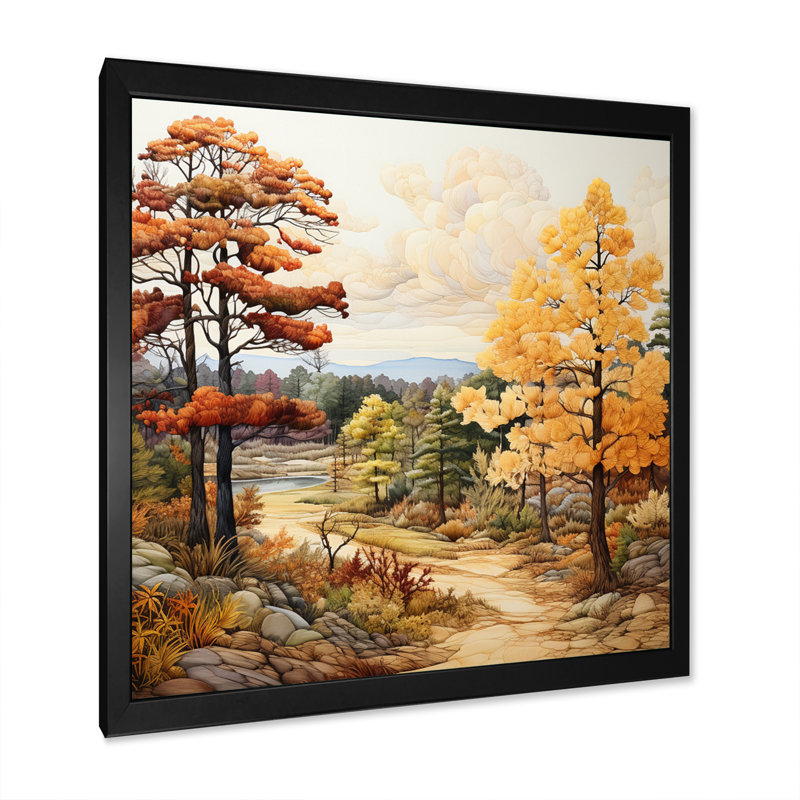 Carlymay Pine Tree Autumn Magic I - impression, Cadre simple noir, H 36 po x l 36 po x P 1,5 po