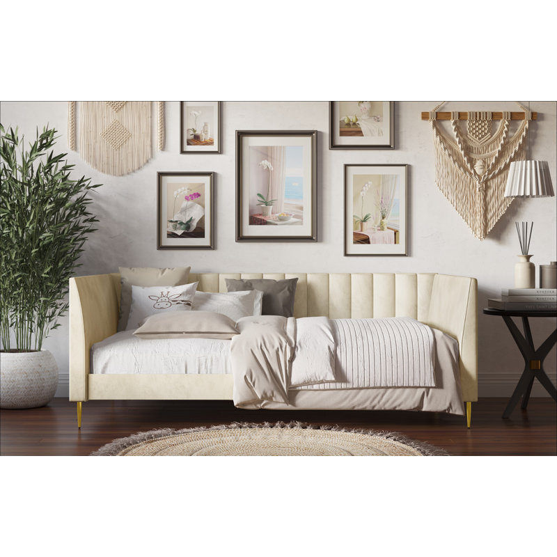 Maidste Upholstered Velvet Daybed, Beige