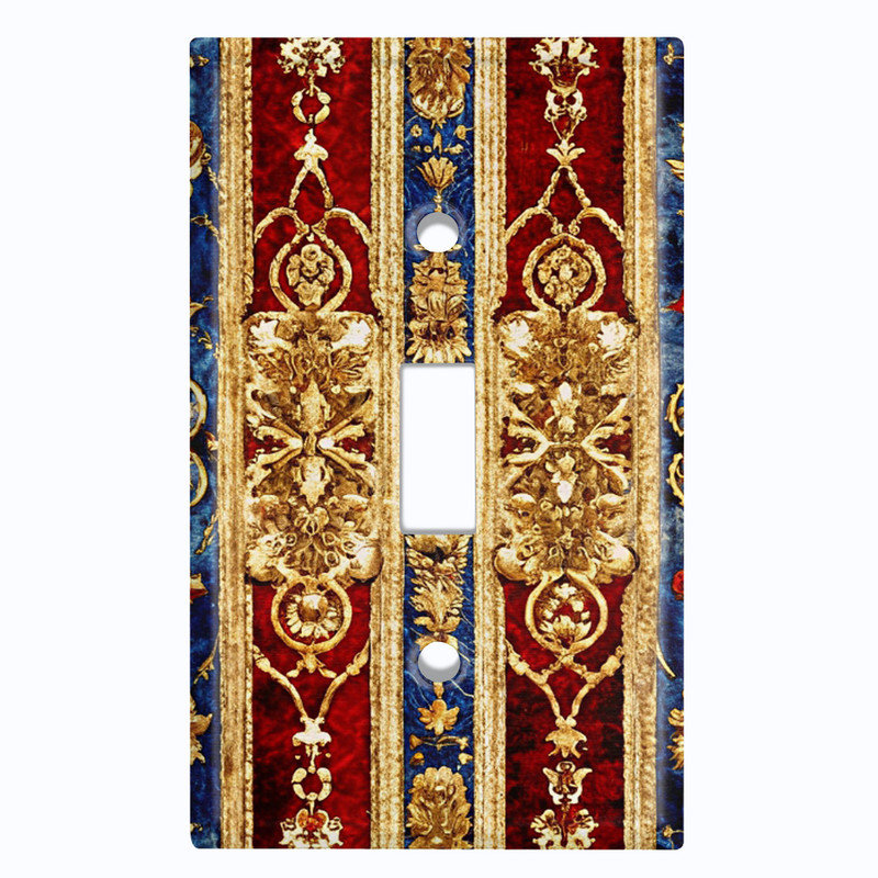 Couvercle de plaque d'interrupteur en métal; Bascule de taille standard 1 US - image imprimée d'un damas royal baroque