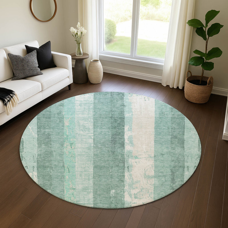 Premium Machine Washable Mehara AMF1689 Stripes Rug, Round 8'